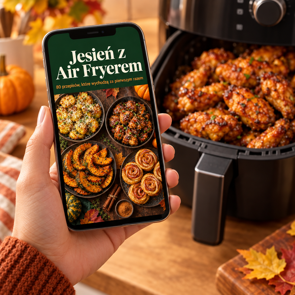 Ebook na telefonie przy air fryerze